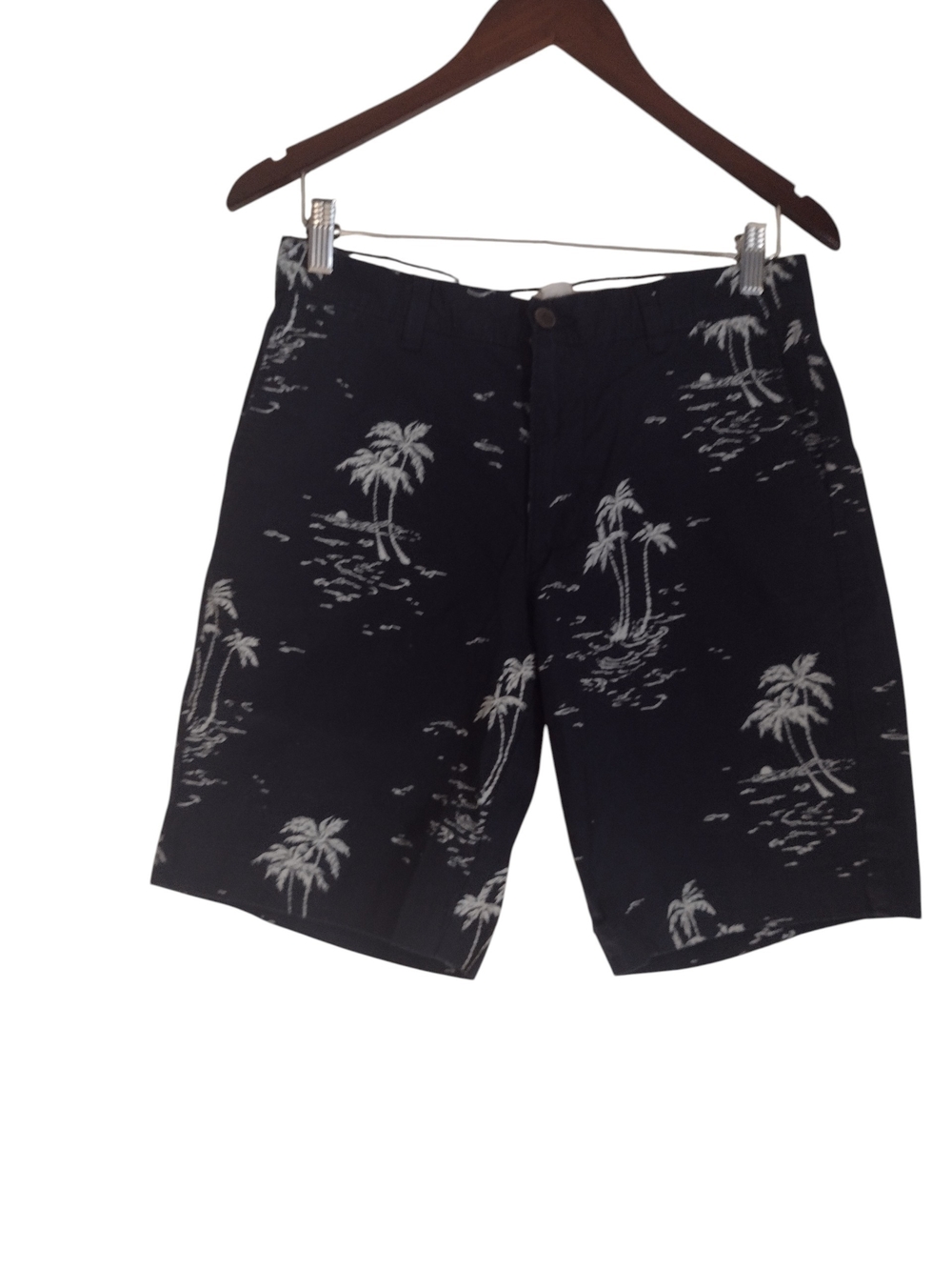 Amazon Essentials Navy Blue Palm Print Men’s cotton Shorts, slim, size 30